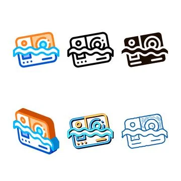 Waterproof mix material camera vector thin line icon Stock Illustration