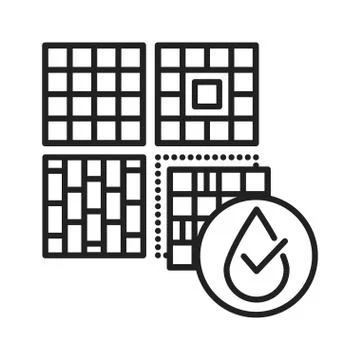 Waterproof wall and floor tile black line icon. Water repellent coating conce Stock Illustration