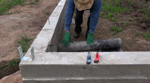 Waterproofing with ruberoid Stock Footage 64214424