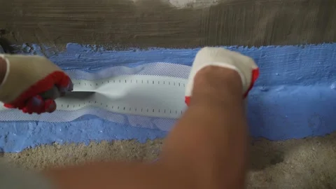 Waterproofing tape in the bathroom. Stock Footage 220486384