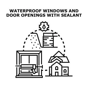 Waterproofing window and door openings with sealant concept Ilustración de archivo