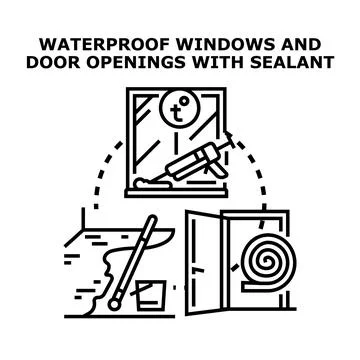 Waterproofing window and door openings with building sealant Ilustración de archivo