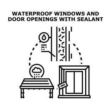 Waterproofing windows and door openings with sealant protecting building Stock Illustration
