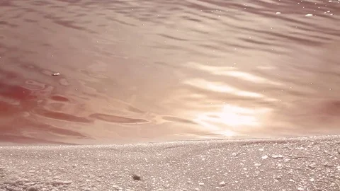 The water's edge of the pink lake with sunrays Stock Footage 75251223