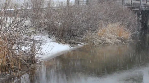 Waters edge in the snow Stock Footage 33333176