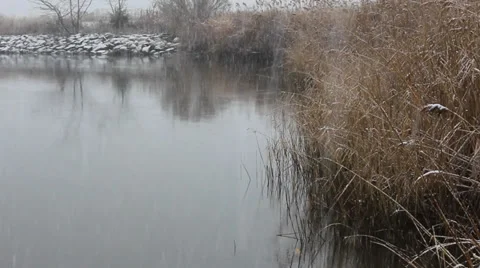 Waters edge in snow Stock Footage 33338099