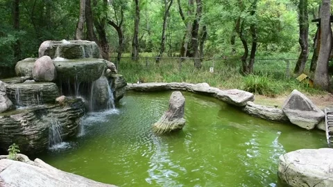 Waters flowing from miniature waterfall. Stock Footage 142009376