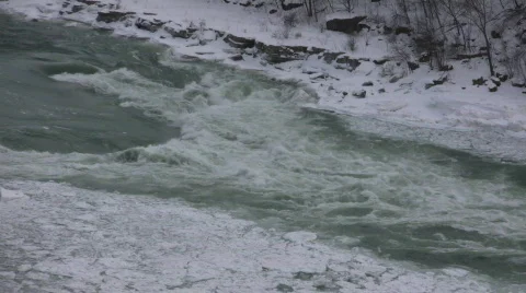Water's icy surface is rough as it flows (High Definition) Stock Footage