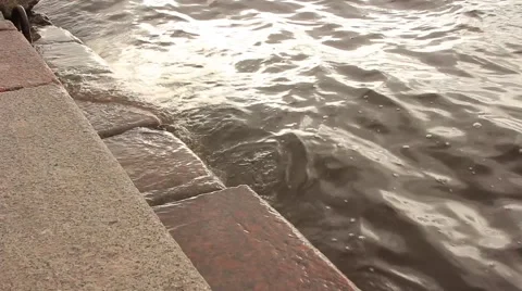 Waters of the Neva washed granite steps of embankment 스톡 동영상 49614846