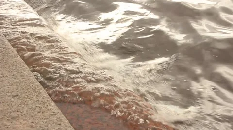Waters of the Neva washed granite steps of embankment. 스톡 동영상 49615308