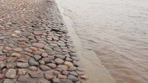 Waters of the Neva washed granite steps of embankment. 스톡 동영상 49636507
