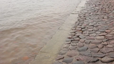 Waters of the Neva washed granite steps of embankment. 스톡 동영상 49636821
