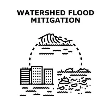 Watershed flood mitigation strategy protecting urban environment Ilustración de archivo