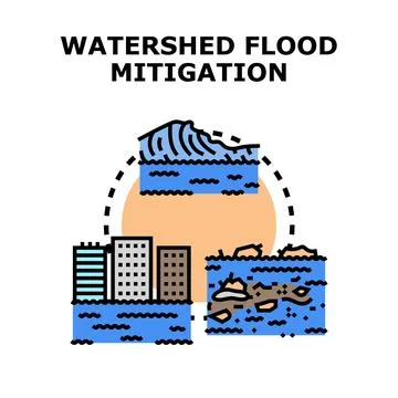 Watershed flood mitigation strategy protecting urban environment Stock Illustration