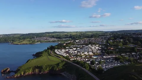 Waterside Park / Broadsands, South Devon: DRONE VIEWS: The coastline and sea Stock Footage 196618524
