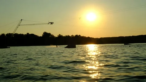 Waterski on lake ausee in austria Stock Footage 135816571