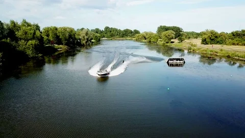 Waterskiing on the lake Video stock 91694368