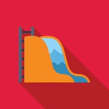 Waterslide with ladder on red background, summer fun and recreation Stock Illustration