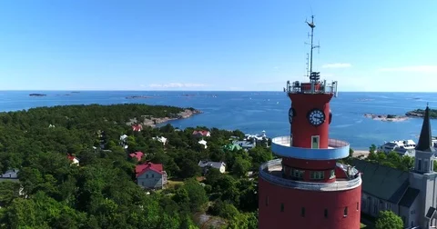 Watertower, Cinema 4k aerial view around near Hanko water tower, revealing th Stock Footage