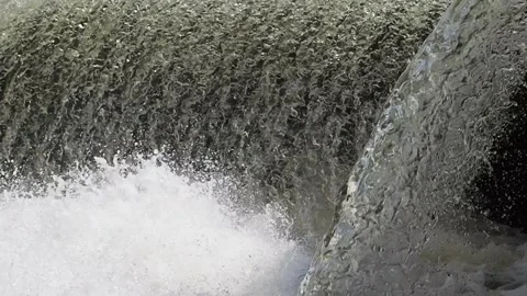 Waterwall on the river in sunshine Stock Footage 153284443