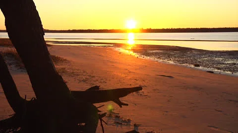 Waterway sunset to darkness, static, 3000% Stock Footage 24638652