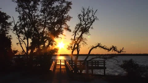 Waterway sunset over walkway, static, 12fps @ 50% Stock Footage 24462825
