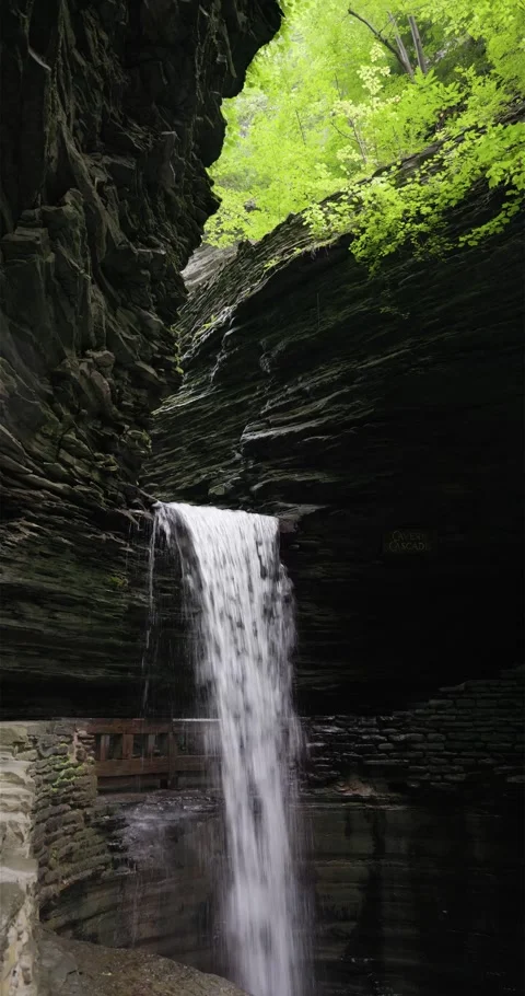 Watkins Glen Cavern Cascade Closeup Stock Footage 251196390