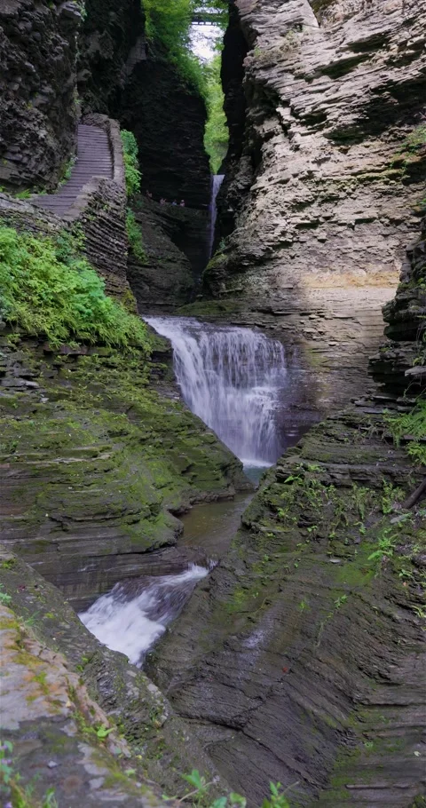 Watkins Glen Cavern Cascade Distant Stock Footage 251196363