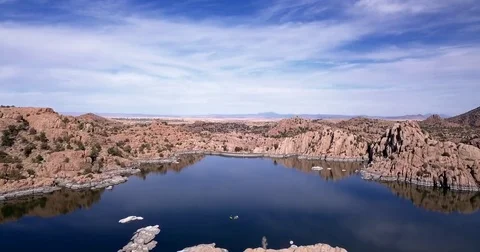 Watson Lake Dam Fly Over Stock Footage 83945844