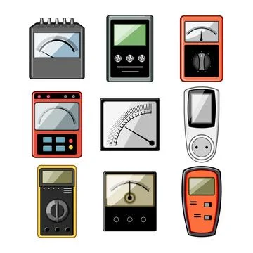 Watt meter set cartoon vector illustration Stock Illustration