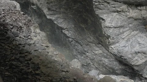 Watterfall rocks handheld shot 50fps, slog3 Stock Footage 166646582