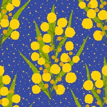 Wattle flowers seamless vector pattern Stock Illustration