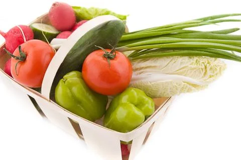 Wattled basket with vegetable Stock Photos