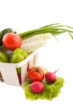 Wattled basket with vegetable Stock Photos
