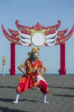 Watu Pecak Beach hosts young dancers performing Stock Photos