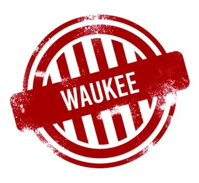 Waukee - Red grunge button, stamp Ilustración de archivo