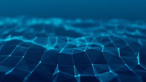 Wave 3d. Wave of particles. Abstract Blue Geometric Background. Big data visu Illustrazione stock