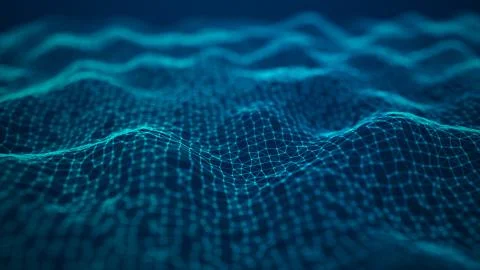 Wave 3d. Wave of particles. Abstract Blue Geometric Background. Big data visu Illustrazione stock