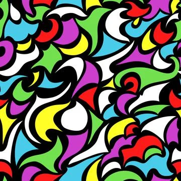 Wave abstract colorful seamless pattern on black background. Fluid  texture. Stock Illustration
