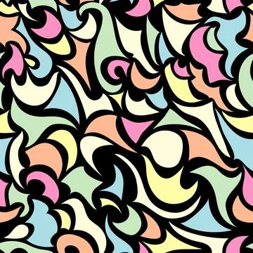 Wave abstract colorful seamless pattern on black background Stock Illustration