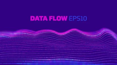 Wave abstract data vector flow. Mesh of particle streaming. Data transfer Stock Illustration