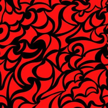 Wave abstract red seamless pattern on black background. Fluid vector texture. 스톡 일러스트