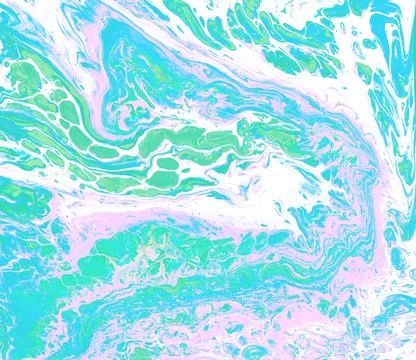 Wave abstract texture in Fluid Art bubbles style in blue green tones. Illustrazione stock