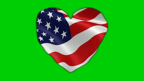 Wave American flag Heart shape animation green screen stock video footage Stock Footage 277447037