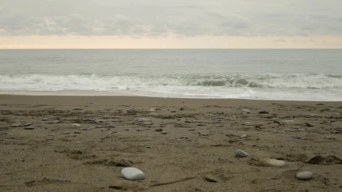 Wave and deserted beach. 4k Stock Footage 81495914