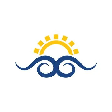 Wave and sun icon vector illustration concept design template Stock Illustration