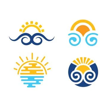 Wave and sun icon vector illustration concept design template Stock Illustration