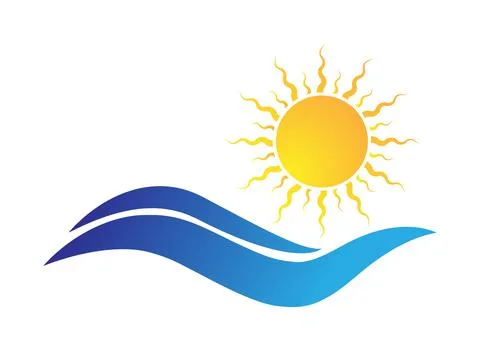 Wave and sun. Vector illustration for logo, emblem, sticker and creative desi イラスト素材