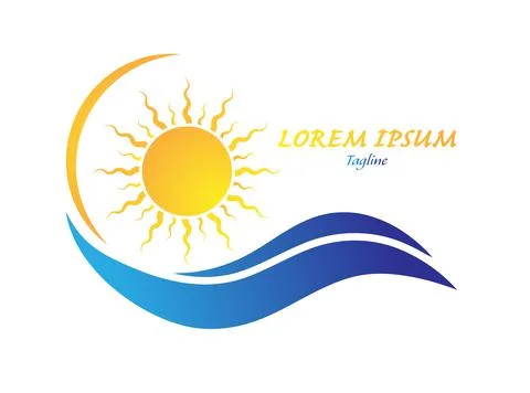 Wave and sun. Vector illustration for logo, emblem, sticker and creative desi Stock Illustration