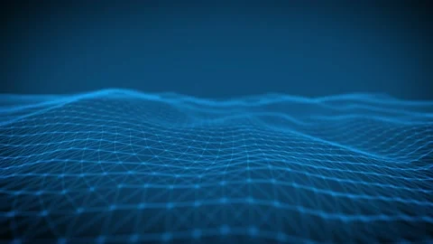 Wave animation of lines and dots on a dark blue background. Stock Footage
